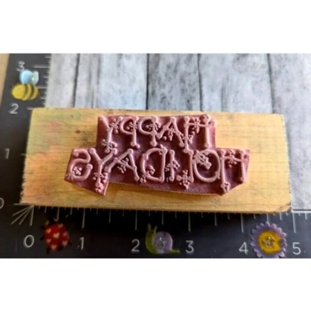 Dots Happy Holidays Christmas 1991 Rubber Stamp Wood #D48